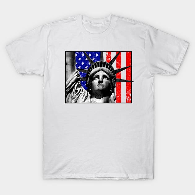 Statue of Liberty USA American Flag Patriotic T-Shirt by DazzlingApparel